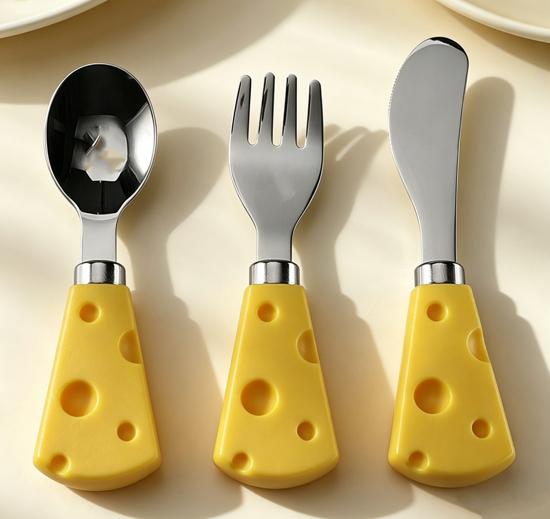 304 Stainless Steel Cheese Kids Utensil Set, Toddler Knife Fork Spoon Set, Portable Butter Spreader for Baby Eating