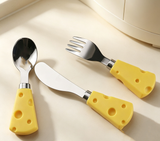 304 Stainless Steel Cheese Kids Utensil Set, Toddler Knife Fork Spoon Set, Portable Butter Spreader for Baby Eating