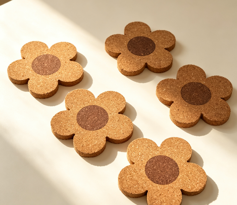 Cute Flower Cork Coasters, Vintage Heat Resistant Drink Coasters, Non-Slip Absorbent Cup Mats for Coffee Tea Mugs