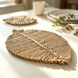 Natural Woven Leaf Placemat, Heat Resistant Rattan Table Mat, Eco Friendly Straw Coaster for Bowl Cup Plate, Minimalist Decorative Western Dining Mat for Home Kitchen Restaurant