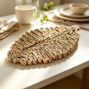 Natural Woven Leaf Placemat, Heat Resistant Rattan Table Mat, Eco Friendly Straw Coaster for Bowl Cup Plate, Minimalist Decorative Western Dining Mat for Home Kitchen Restaurant