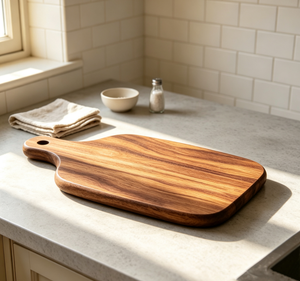 Solid Acacia Wood Steak Board with Handle, Heavy Duty Whole Wood Cutting Board, Commercial Restaurant Serving Platter for Bread Pizza Fruit