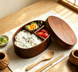 Japanese Oval Wooden Bento Box with 3 Compartments, Natural Solid Wood Lunch Container for Sushi, Fruits, Picnic, Office & Household Use